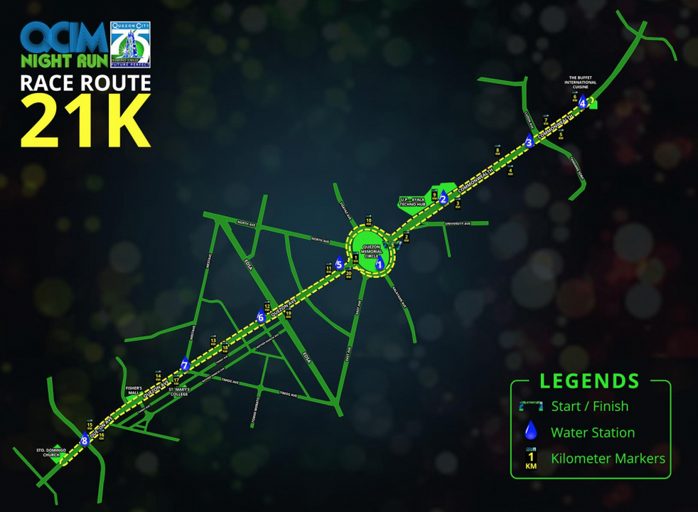 QCIM Night Run 21K route map