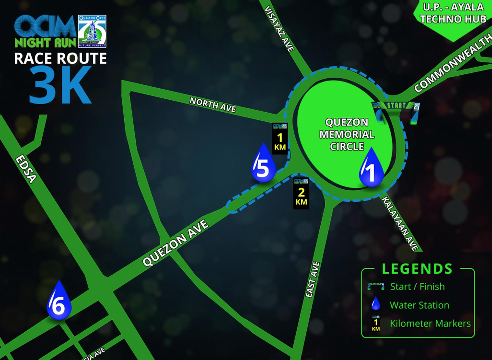 QCIM Night Run 3K route map